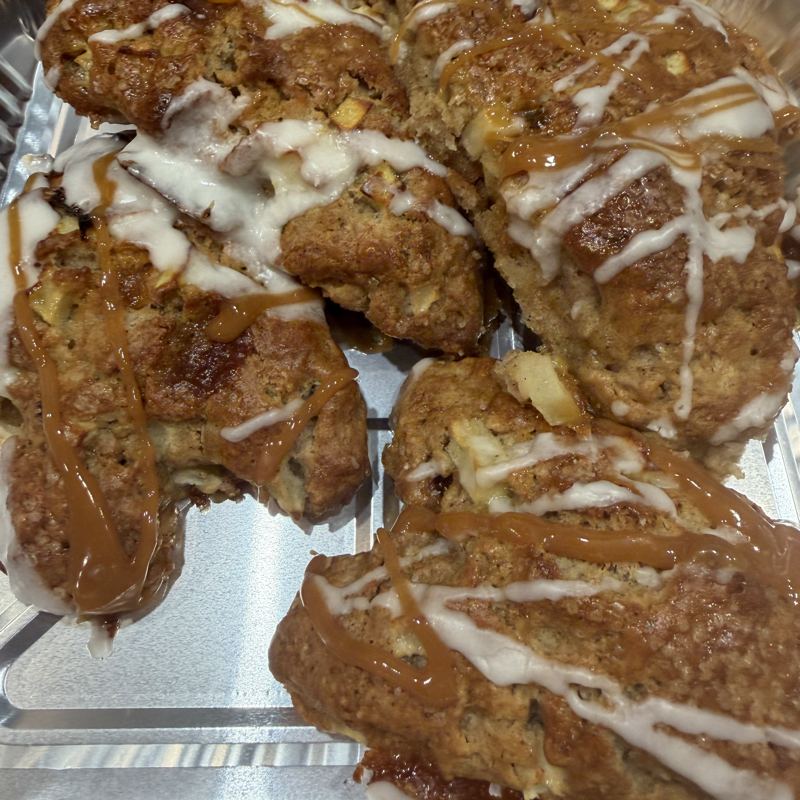 Glazed scones in a tray