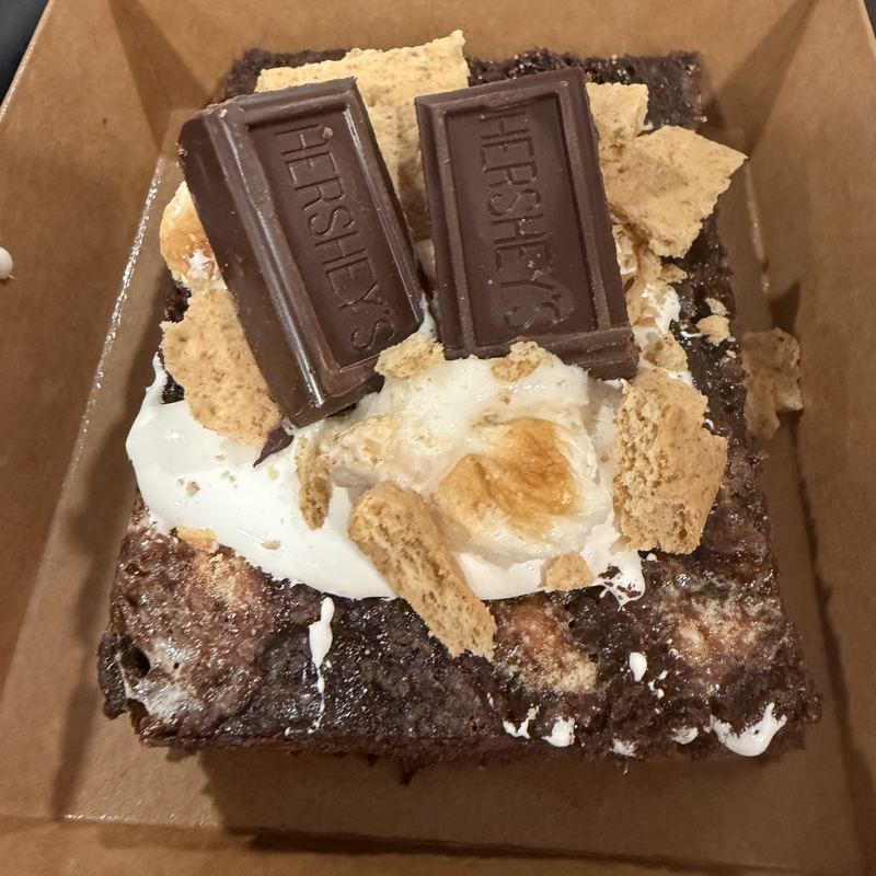 Campfire s'mores brownie with toasted marshmallow and chocolate squares